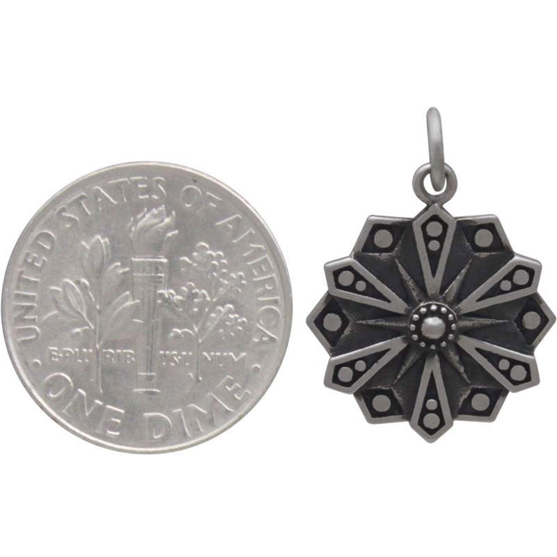 Sterling Silver Affirmation Mandala Charm - COURAGE - Poppies Beads n' More