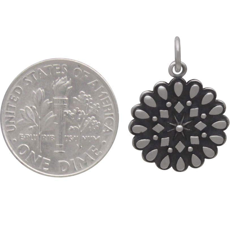 Silver Affirmation Mandala Charm - RESILIENCE - Poppies Beads n' More