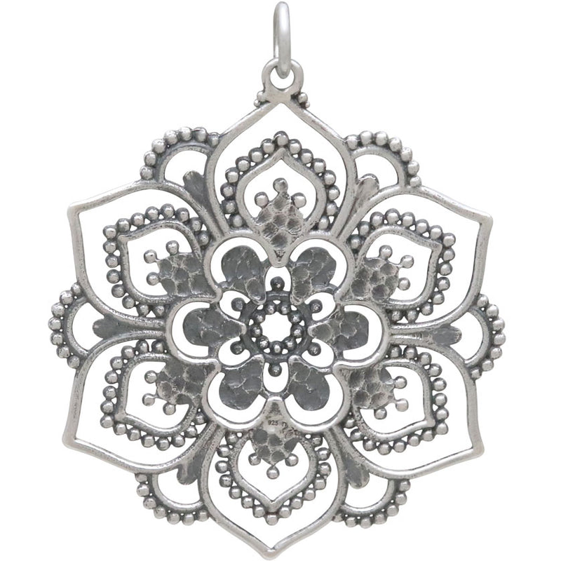 Sterling Silver Openwork Lotus Mandala Pendant - Poppies Beads n' More