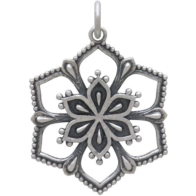 Sterling Silver Flower Mandala Pendant - Poppies Beads n' More