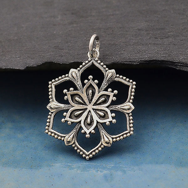 Sterling Silver Flower Mandala Pendant - Poppies Beads n' More