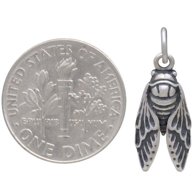 Sterling Silver Small Cicada Charm - Poppies Beads n' More