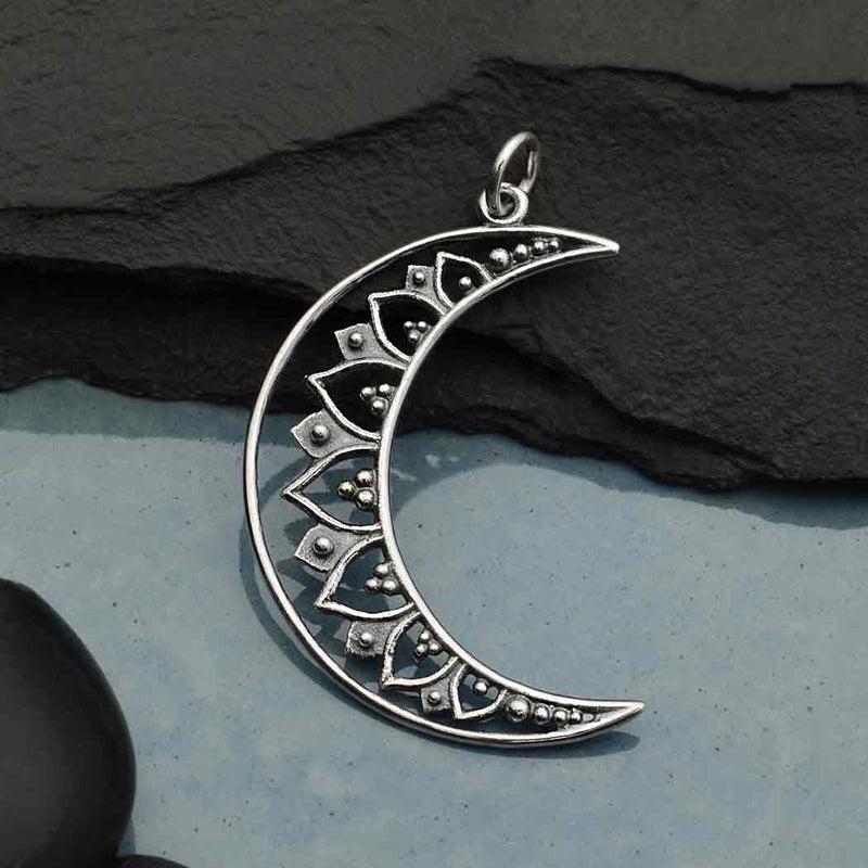 Sterling Silver Mandala Moon Pendant