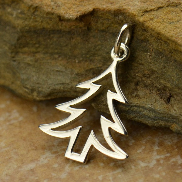 Sterling Silver Cutout Christmas Tree Charm - Poppies Beads n' More