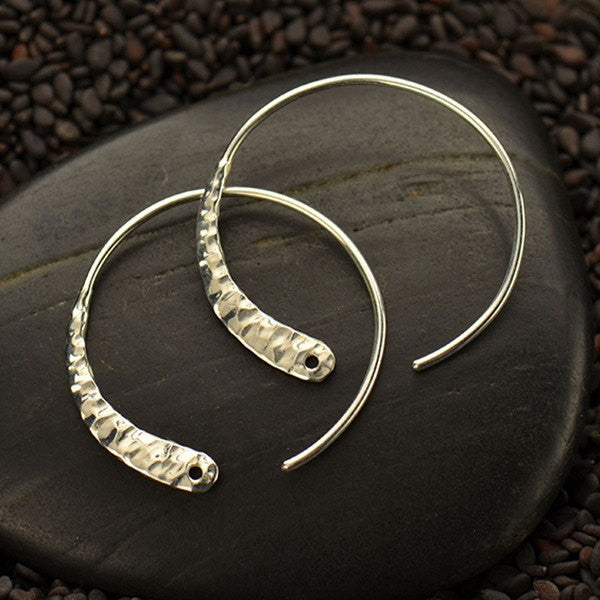 Sterling Silver Hoop Earring with Hammered Front - Poppies Beads n' More