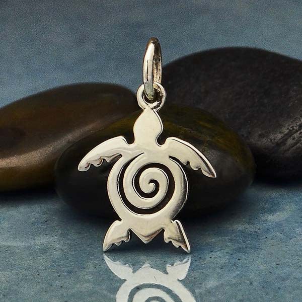 Sterling Silver Sea Turtle Charm with Spiral - Poppies Beads n' More