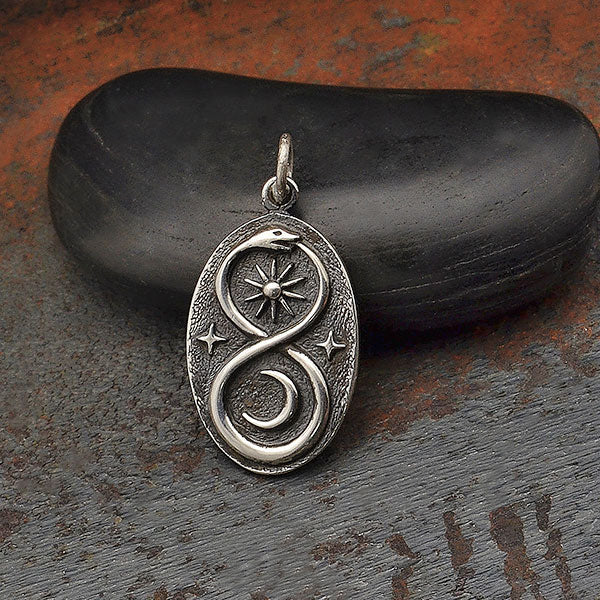 Silver Infinity Snake Pendant with Sun and Moon - Poppies Beads n' More