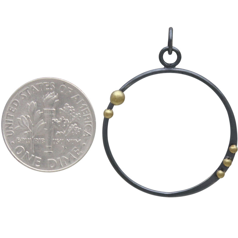 Silver Black Finish Circle Charm with Bronze Dots - Poppies Beads n' More