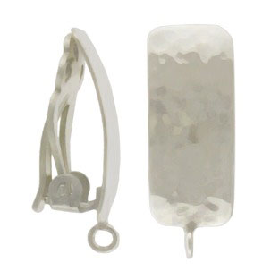 Silver Clip On Earring -Rectangle w Hammer Finish and Loop - Poppies Beads n' More