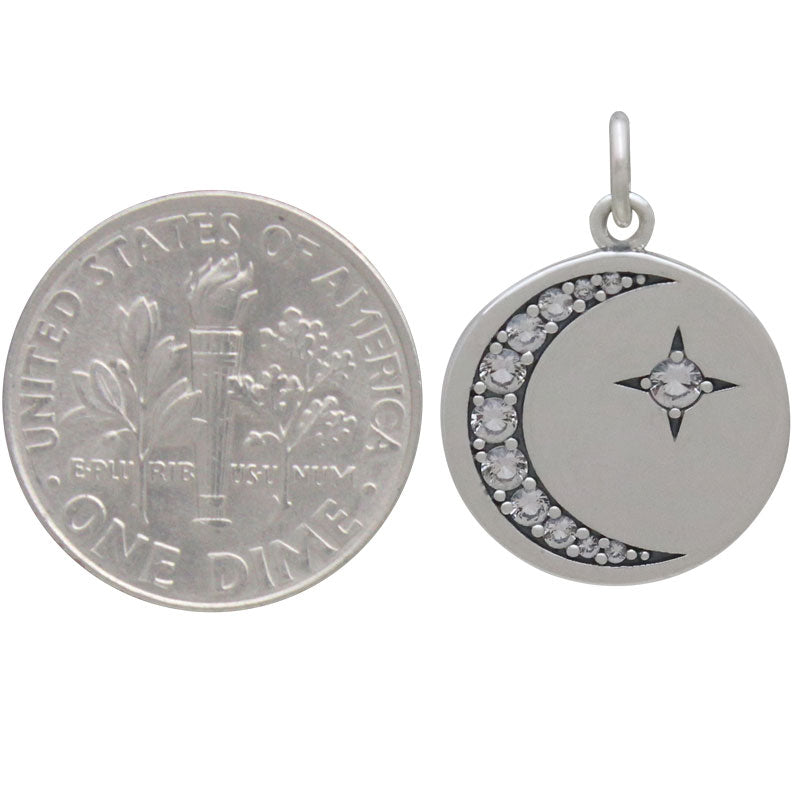 Silver Disk Charm with Nano Gem Star and Moon - Poppies Beads n' More