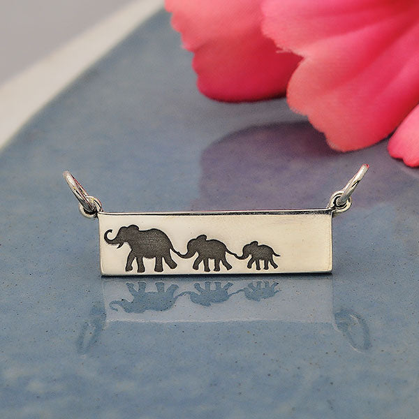 Silver Rectangle Mom and Baby Elephant Festoon - Poppies Beads n' More