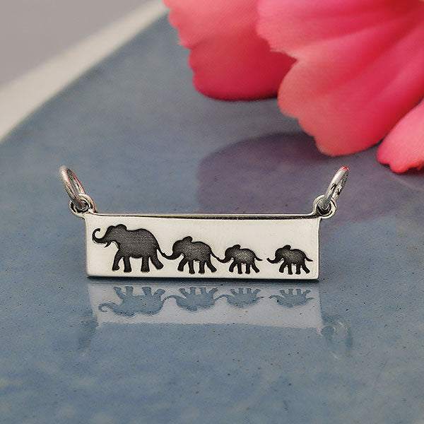 Silver Rectangle Mom and Baby Elephant Festoon - Poppies Beads n' More