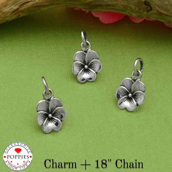 Sterling Silver Small Pansy Charm - Poppies Beads n' More