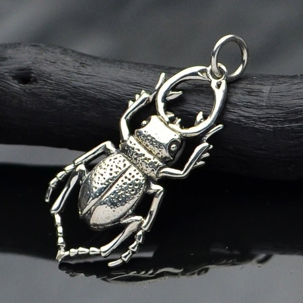 Sterling Silver Stag Beetle Charm - Bug Charm, - Poppies Beads n' More