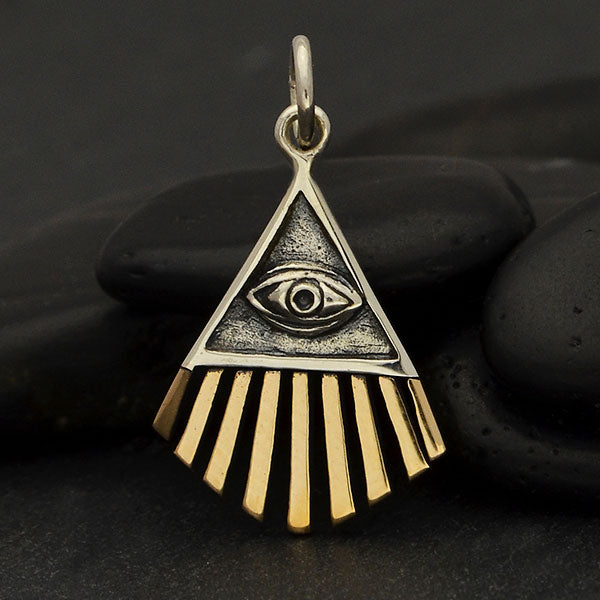 Sterling Silver All Seeing Eye Charm with Bronze - Poppies Beads n' More