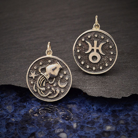 Sterling Silver Astrology Aquarius Pendant - Poppies Beads n' More