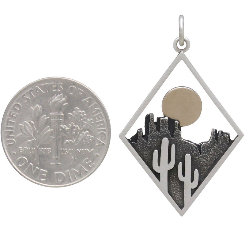 Sterling Silver Cactus Charm in Diamond Frame - Poppies Beads n' More