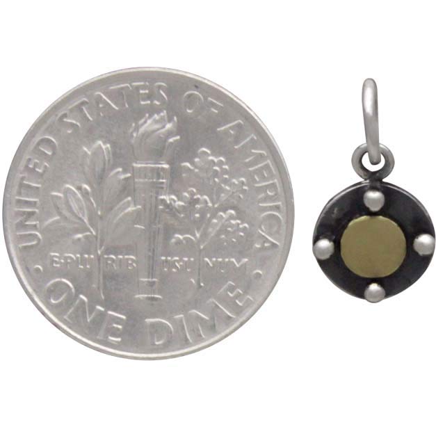 Sterling Silver Circle Charm with Bronze Dot - Poppies Beads n' More