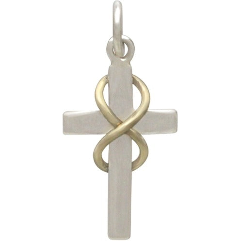 Sterling Silver Cross Charm with Bronze Infinity, - Poppies Beads n' More