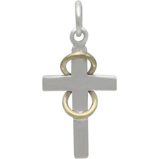Sterling Silver Cross Charm with Bronze Infinity, - Poppies Beads n' More