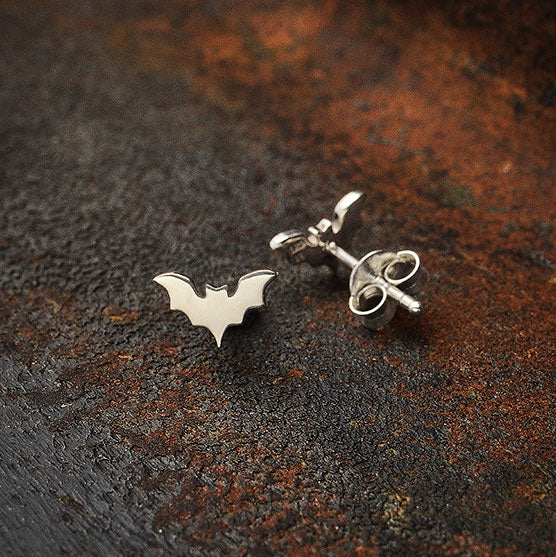 Sterling Silver Flat Tiny Bat Post Earrings - Poppies Beads n' More