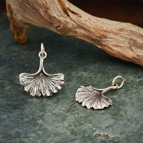 Sterling Silver Ginko Leaf Charm - Poppies Beads n' More