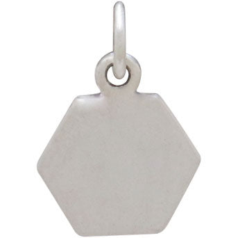 Sterling Silver Hexagon Charm with Etched Bee - Poppies Beads n' More