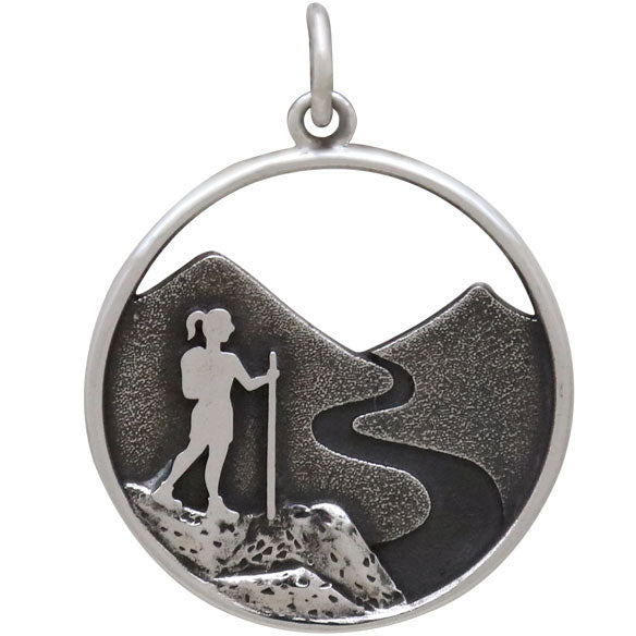 Sterling Silver Hiking Girl Charm - Poppies Beads n' More