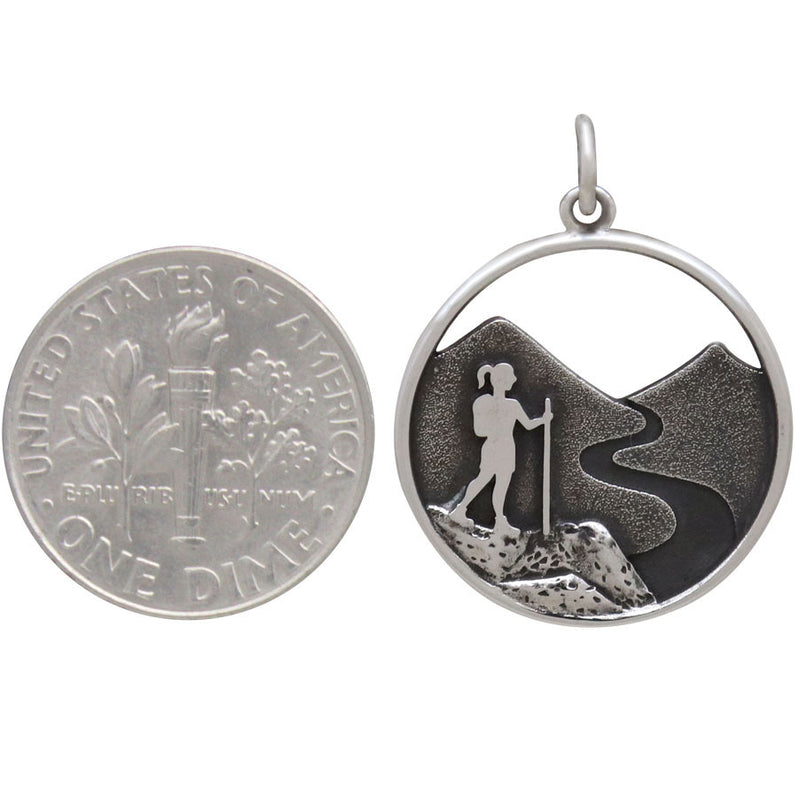 Sterling Silver Hiking Girl Charm - Poppies Beads n' More