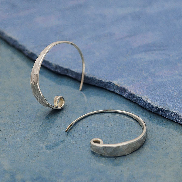 Sterling Silver Hoop Ear Wire with Hammered Front - Poppies Beads n' More