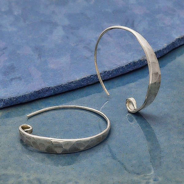 Sterling Silver Hoop Ear Wire with Hammered Front - Poppies Beads n' More
