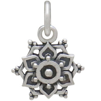 Sterling Silver Lotus Mandala Charm with Granulation - Poppies Beads n' More