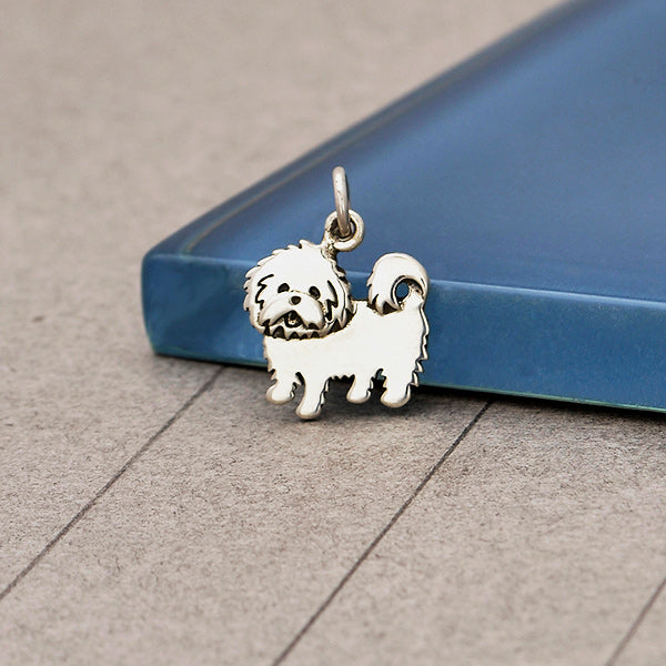Sterling Silver Maltese Dog Charm - Poppies Beads n' More