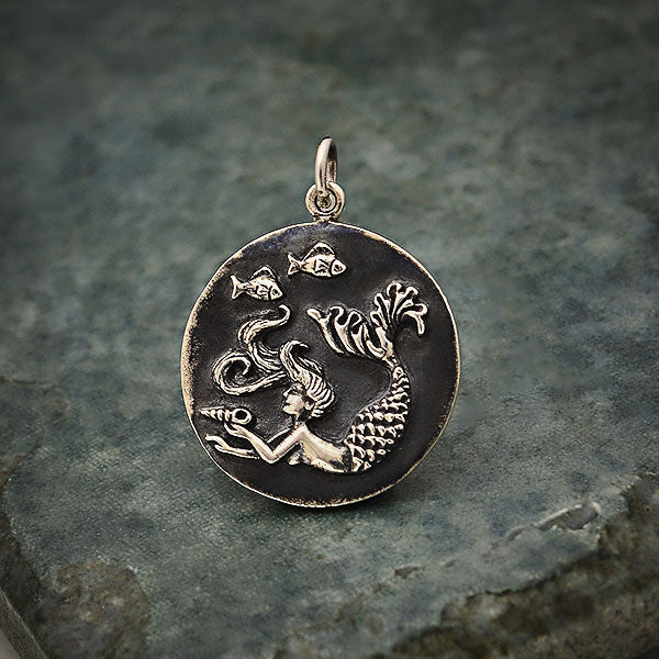 Sterling Silver Mermaid Coin Charm - Poppies Beads n' More