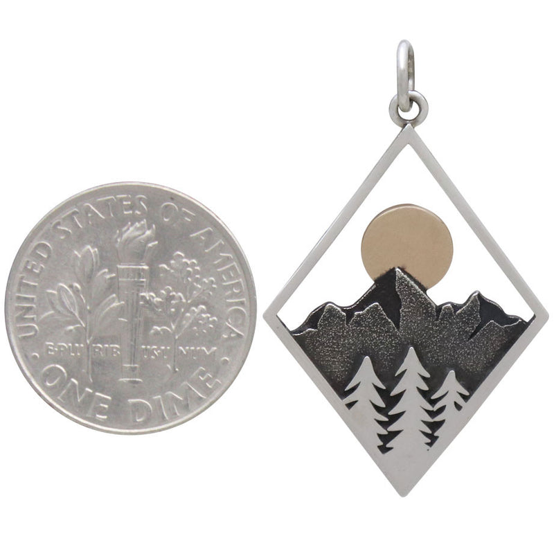 Sterling Silver Mountain Charm in Diamond Frame - Poppies Beads n' More