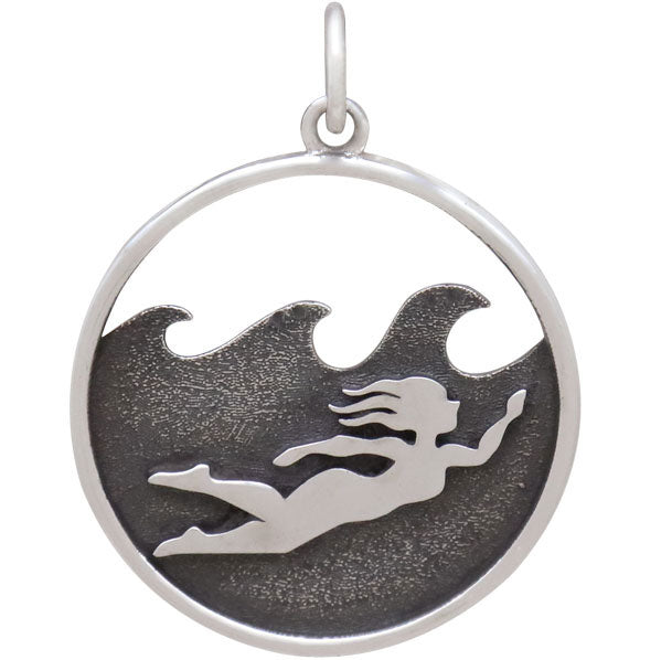Sterling Silver Ocean Swimming Girl Charm - Poppies Beads n' More