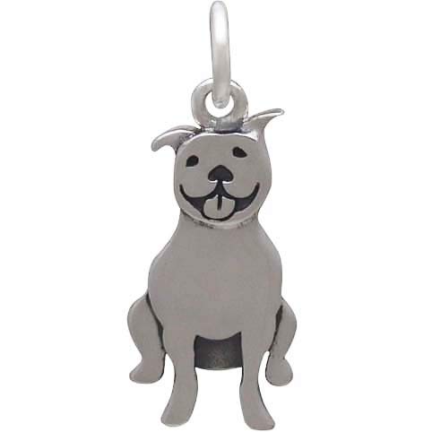 Sterling Silver Pitbull Dog Charm - Poppies Beads n' More