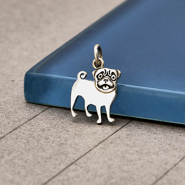Sterling Silver Pug Dog Charm - Poppies Beads n' More