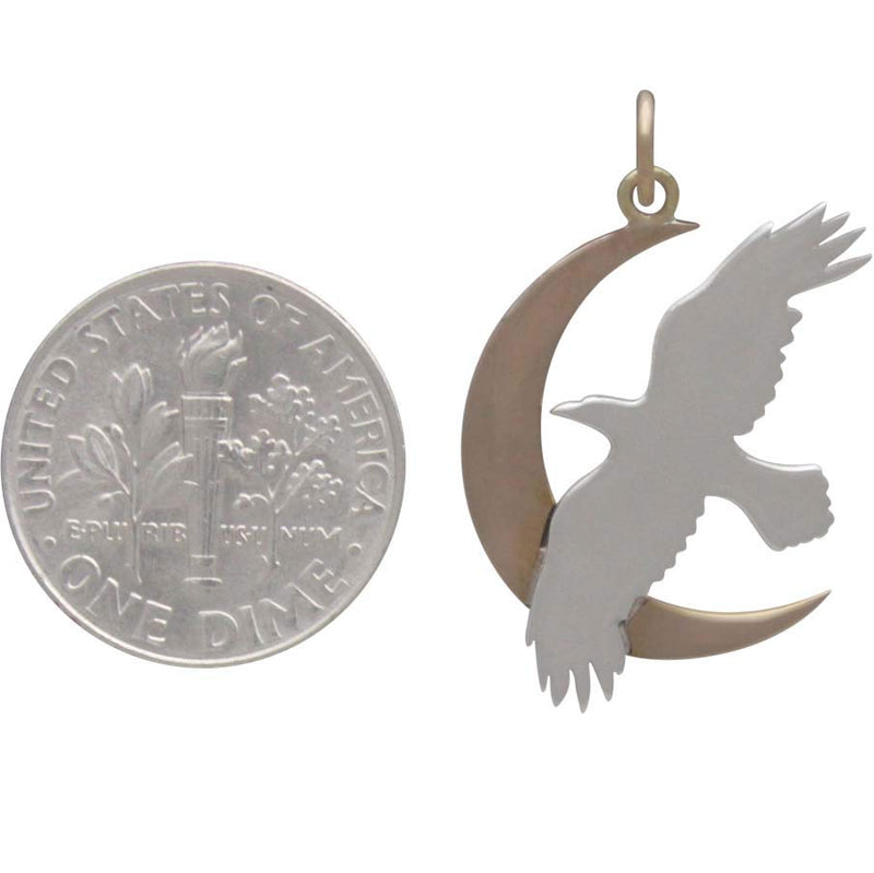 Sterling Silver Raven Charm with Bronze Moon - Poppies Beads n' More