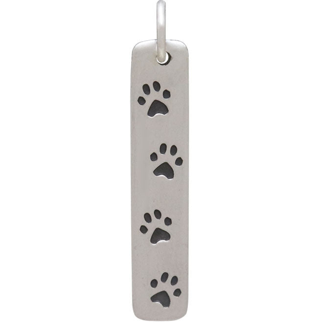 Sterling Silver Rectangle Charm with 4 Paw Prints - Poppies Beads n' More