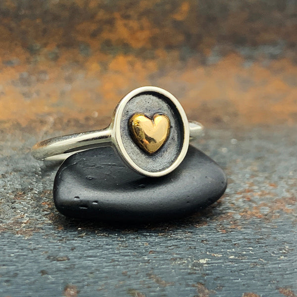 Sterling Silver Shadowbox Ring with Bronze Heart - Poppies Beads n' More