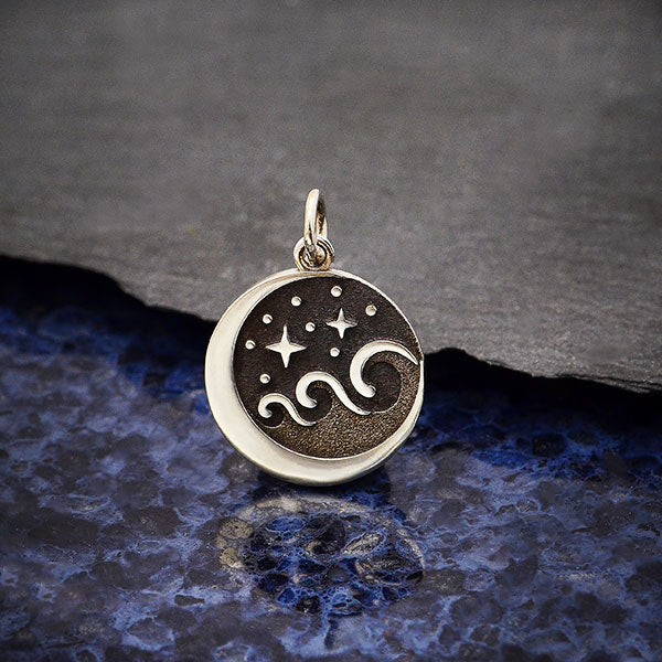 Sterling Silver Starry Night Wave Charm - Poppies Beads n' More