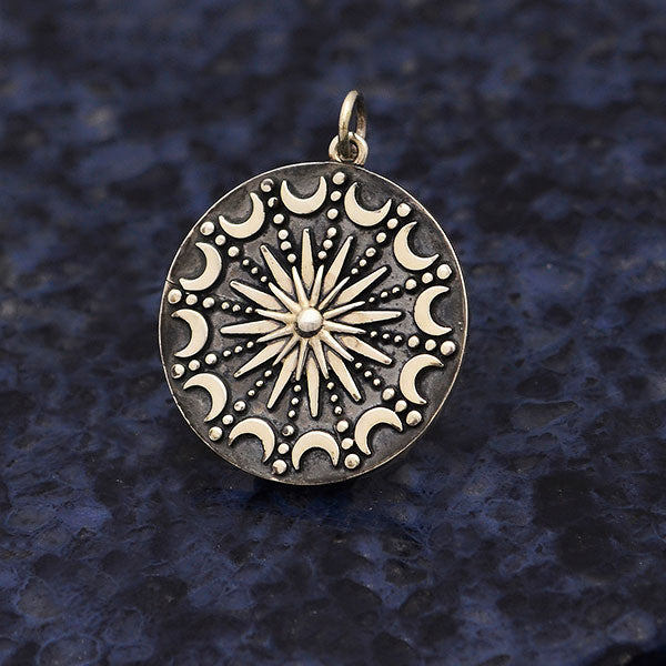 Sterling Silver Sun and Moon Mandala Pendant - Poppies Beads n' More