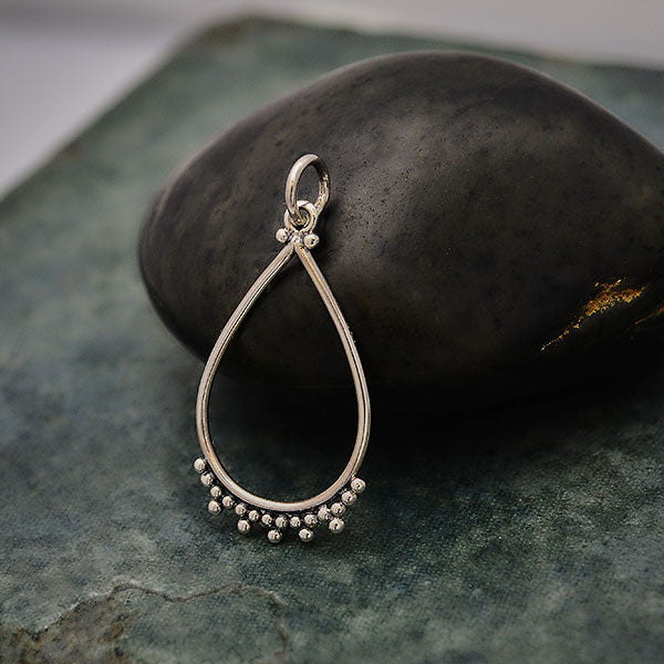 Sterling Silver Teardrop Charm with Granulation - Poppies Beads n' More