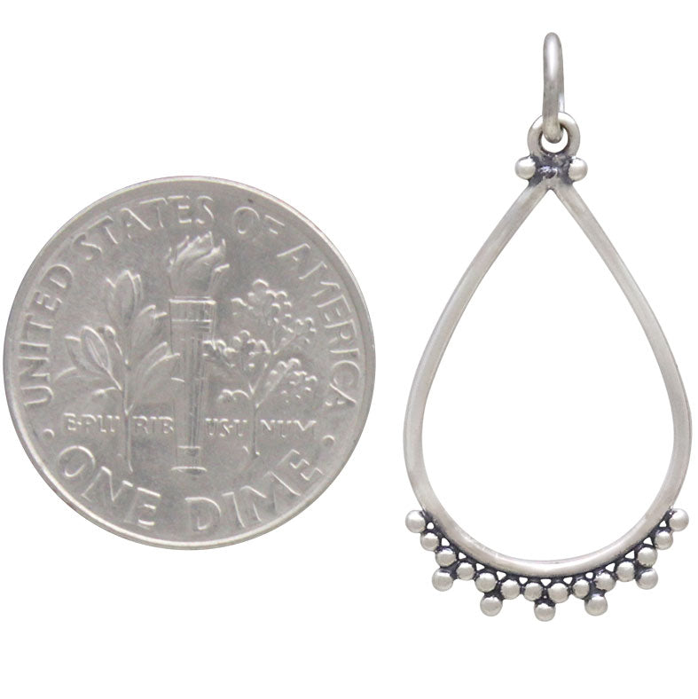 Sterling Silver Teardrop Charm with Granulation - Poppies Beads n' More