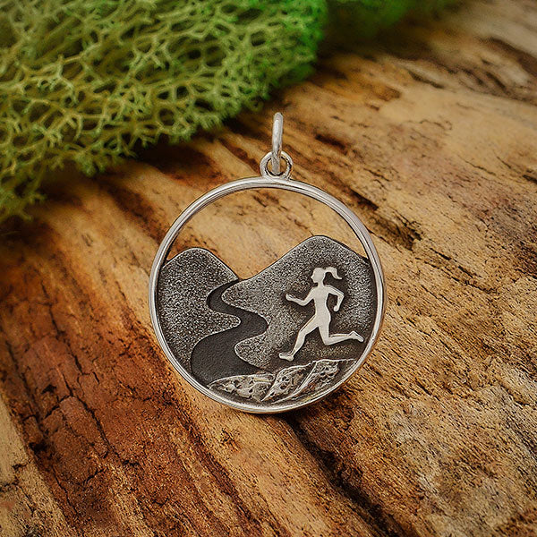 Sterling Silver Trail Running Girl Charm - Poppies Beads n' More