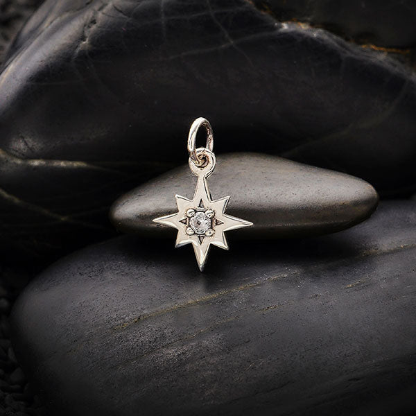 Sterling Silver 8 Point Star Charm with Nano Gem - Poppies Beads n' More