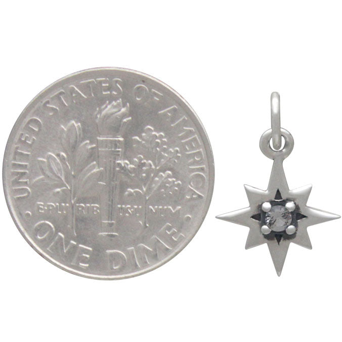 Sterling Silver 8 Point Star Charm with Nano Gem - Poppies Beads n' More