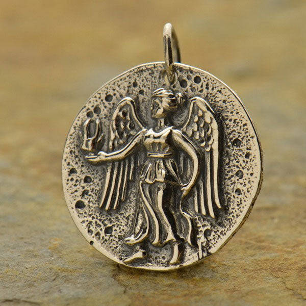 Sterling Silver Ancient Coin Charm - Angel - Poppies Beads n' More