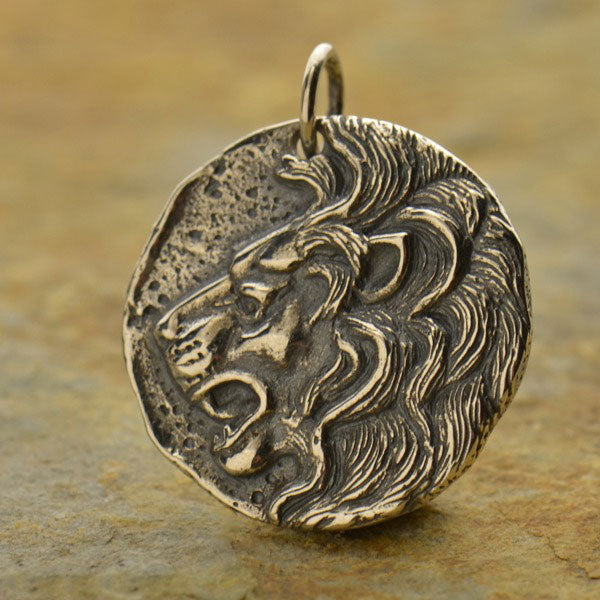 Ancient Coin Charm - Lion Head - Poppies Beads n' More